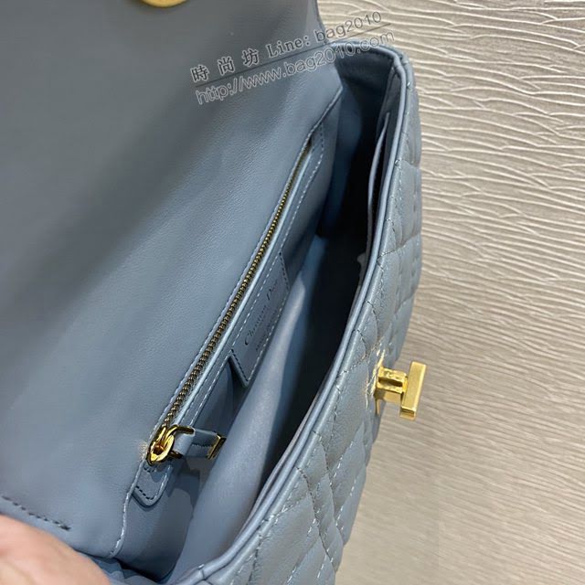 Dior女包 迪奧Caro小號菱格紋牛皮革馬卡龍藍鏈條包 Dior肩背斜挎包  dfk1613